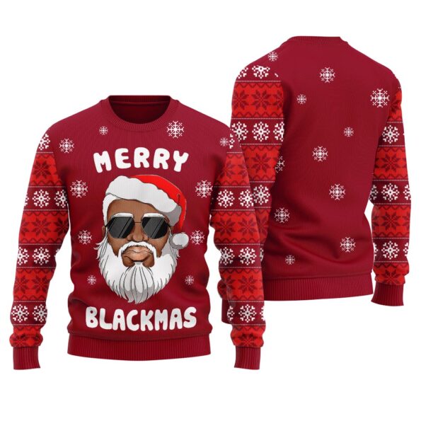 Black Santa Merry Xmas Ugly Sweater Cardinal Red
