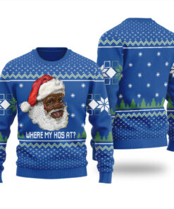 Black Santa Where My Hos At Christmas Sweater Royal