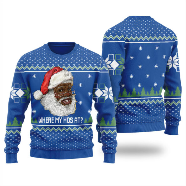 Black Santa Where My Hos At Christmas Sweater Royal