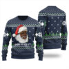 Black Santa Where My Hos At Ugly Christmas Sweater Navy