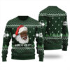 Black Santa Where My Hos At Ugly Sweater Forest Green