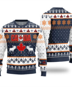 Canada Maple Leaves Christmas Sweater Navy