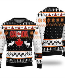 Canada Maple Leaves Ugly Christmas Sweater Black