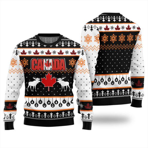 Canada Maple Leaves Ugly Christmas Sweater Black