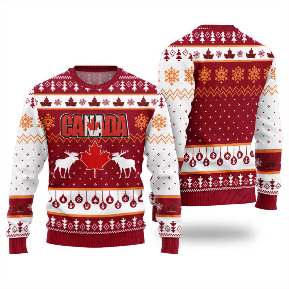 Canada Maple Leaves Ugly Sweater Cardinal Red