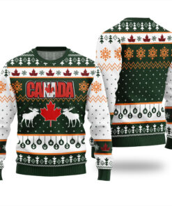 Canada Maple Leaves Ugly Sweater Forest Green