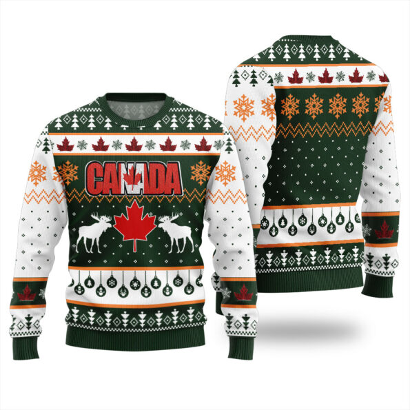 Canada Maple Leaves Ugly Sweater Forest Green