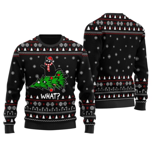 Cat Ugly Christmas Sweater Black