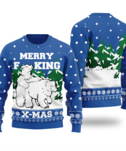 Cheeky Polar Bear Ugly Christmas Sweater Royal