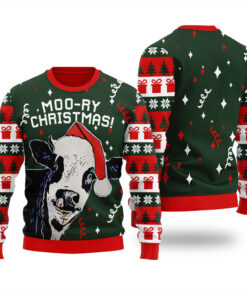 Cow Christmas Sweater Forest Green