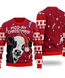Cow Ugly Christmas Sweater Cardinal Red