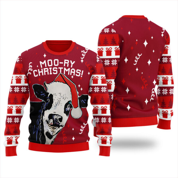Cow Ugly Christmas Sweater Cardinal Red