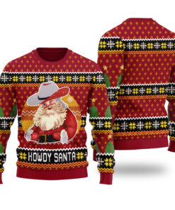 Cowboy Santa Christmas Sweater Cardinal Red