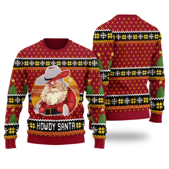 Cowboy Santa Christmas Sweater Cardinal Red