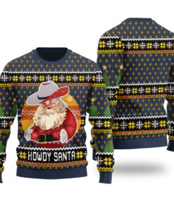 Cowboy Santa Ugly Christmas Sweater Navy
