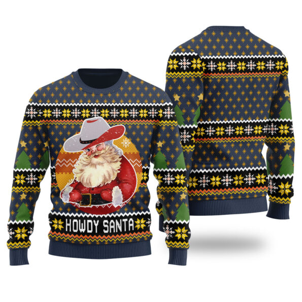 Cowboy Santa Ugly Christmas Sweater Navy