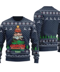 Crocing Around The Christmas Tree Ugly Christmas Sweater Navy