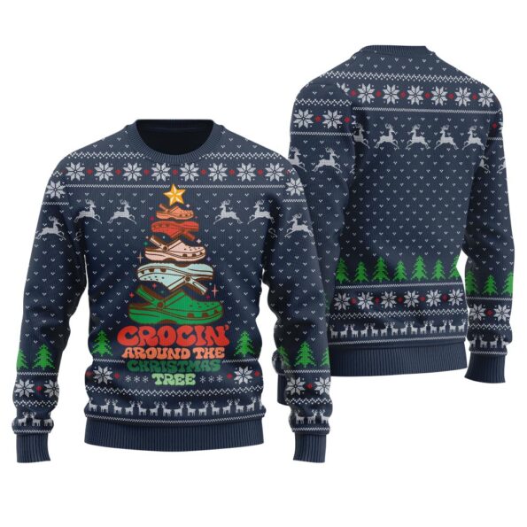 Crocing Around The Christmas Tree Ugly Christmas Sweater Navy