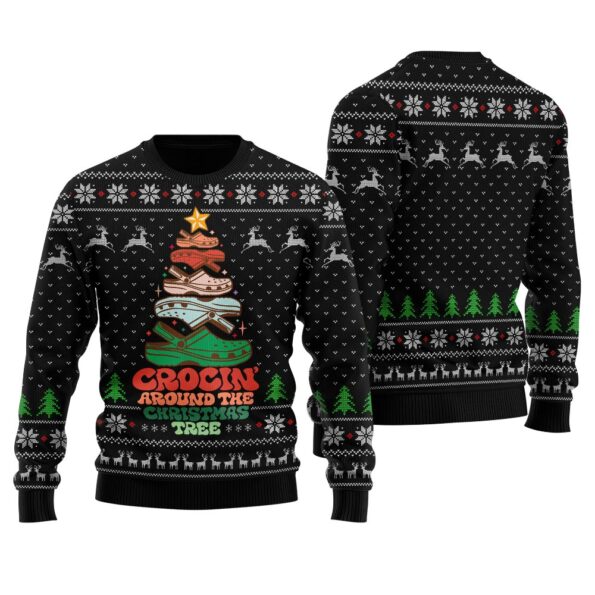 Crocing Around The Christmas Tree Ugly Sweater Black