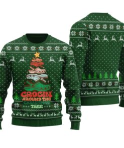 Crocing Around The Christmas Tree Ugly Sweater Forest Green