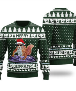 DJ Squirrel Christmas Sweater Forest Green