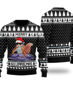DJ Squirrel Ugly Christmas Sweater Black