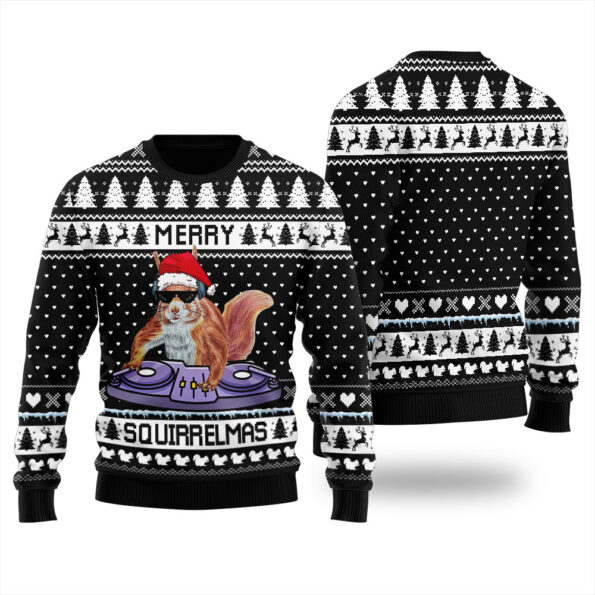 DJ Squirrel Ugly Christmas Sweater Black