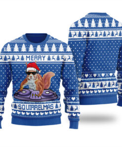 DJ Squirrel Ugly Christmas Sweater Royal