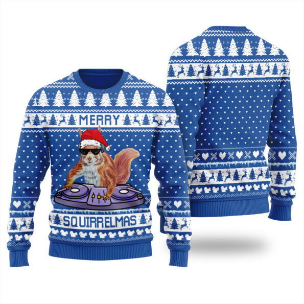DJ Squirrel Ugly Christmas Sweater Royal