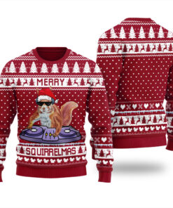 DJ Squirrel Ugly Sweater Cardinal Red