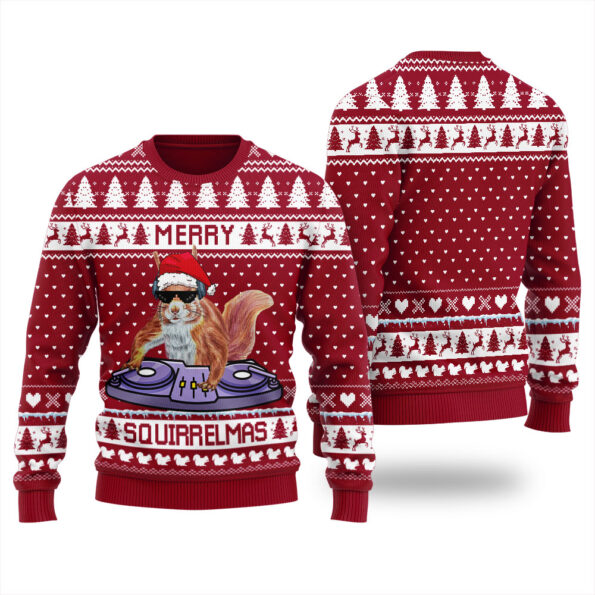 DJ Squirrel Ugly Sweater Cardinal Red