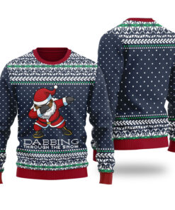 Dabbing Black Santa Christmas Sweater Navy