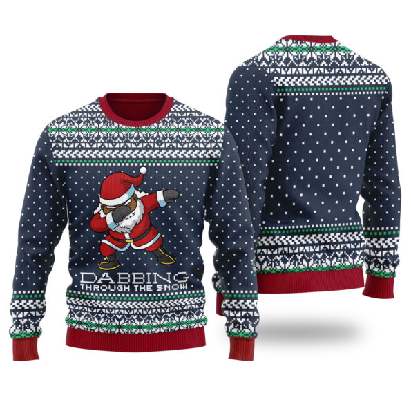 Dabbing Black Santa Christmas Sweater Navy