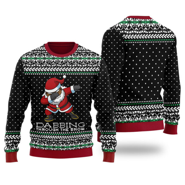 Dabbing Black Santa Ugly Sweater Black