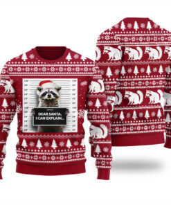 Dear Santa I Can Explain Raccoon Ugly Sweater Cardinal Red