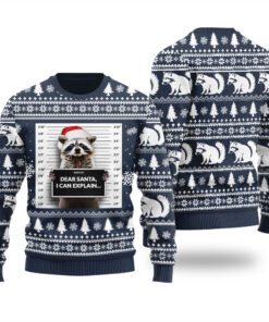 Dear Santa I Can Explain Raccoon Ugly Sweater Navy