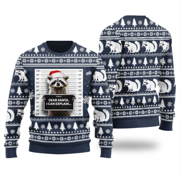 Dear Santa I Can Explain Raccoon Ugly Sweater Navy