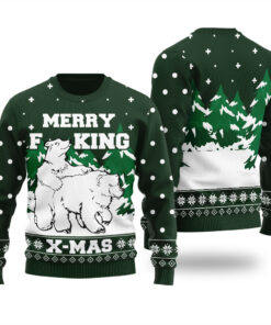 Dirty Polar Bear Ugly Christmas Sweater Forest Green