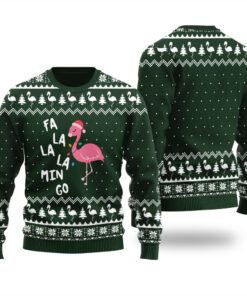 Fa La La Flamingo Christmas Sweater Forest Green