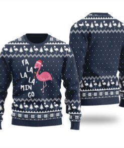 Fa La La Flamingo Ugly Christmas Sweater Navy