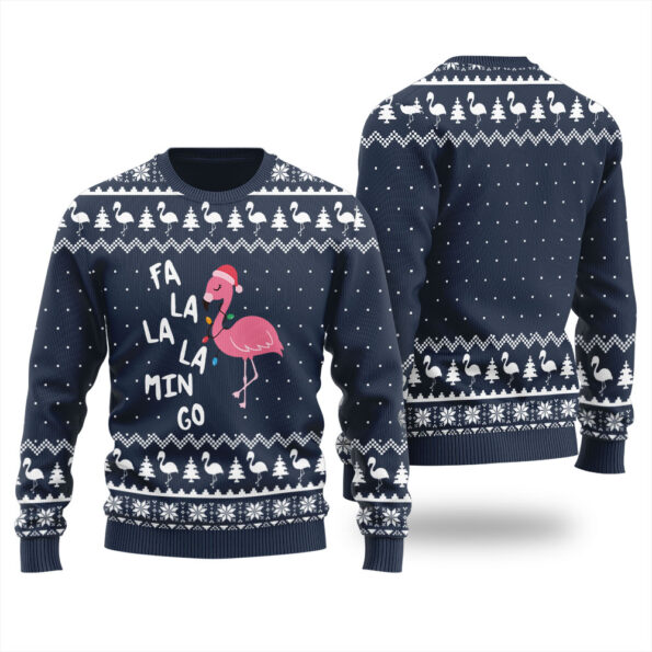 Fa La La Flamingo Ugly Christmas Sweater Navy