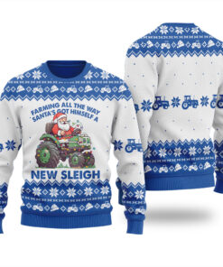 Farming All The Way Santa Truck Sleigh Christmas Sweater Royal