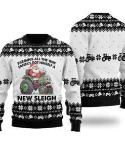 Farming All The Way Santa Truck Sleigh Ugly Sweater Black
