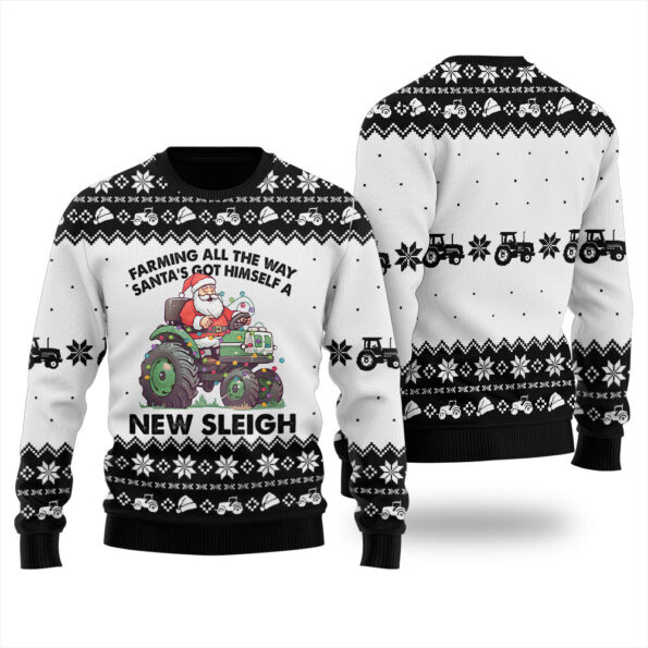 Farming All The Way Santa Truck Sleigh Ugly Sweater Black