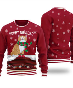 Feliz Navidad Cat Christmas Sweater Cardinal Red