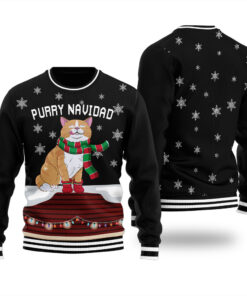 Feliz Navidad Cat Ugly Christmas Sweater Black
