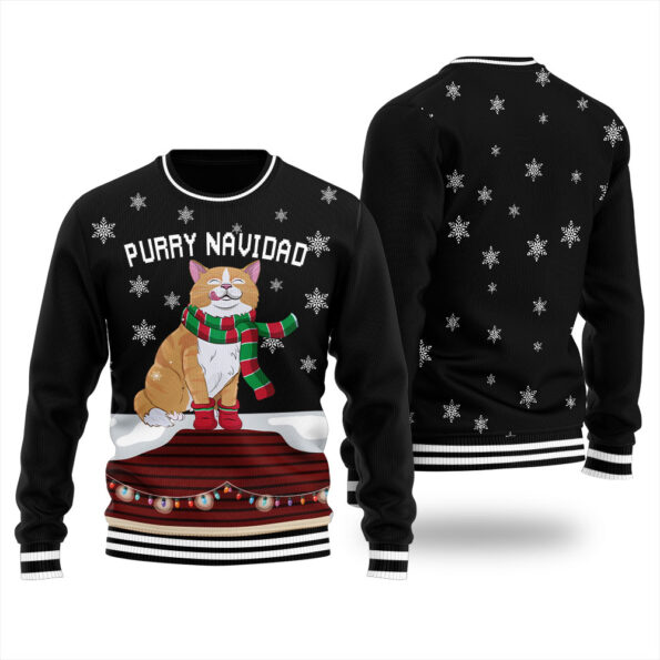 Feliz Navidad Cat Ugly Christmas Sweater Black