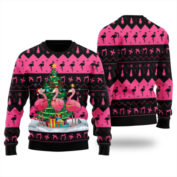 Flamingo Christmas Sweater Black