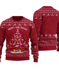 Flamingo Christmas Tree Ugly Sweater Cardinal Red