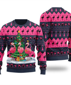Flamingo Ugly Christmas Sweater Navy